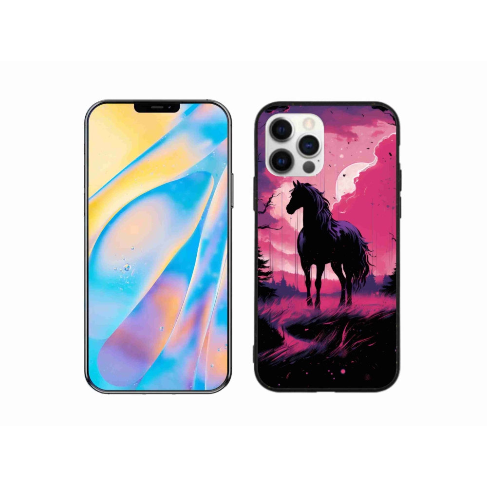 Gél borítás mmCase iPhone 12 készülékhez - fekete rajzfilm ló 1