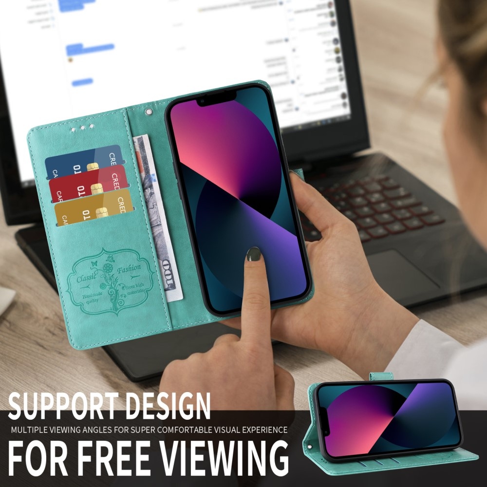 Virágos könyvtáska a Realme 14 5G készülékhez - teal színű