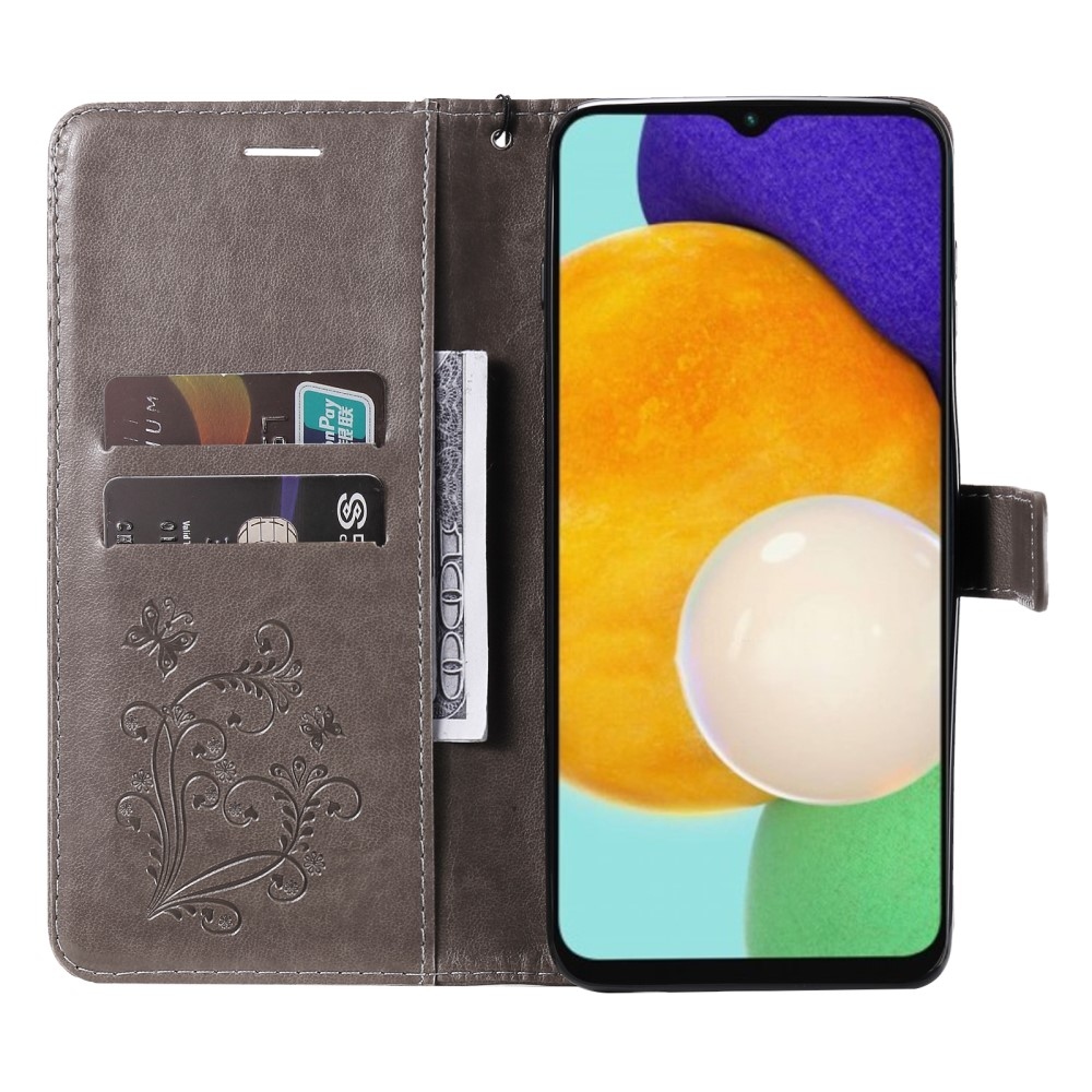 Nagy Buttefly könyv tok Samsung Galaxy A13 5G/A04s készülékhez - szürke