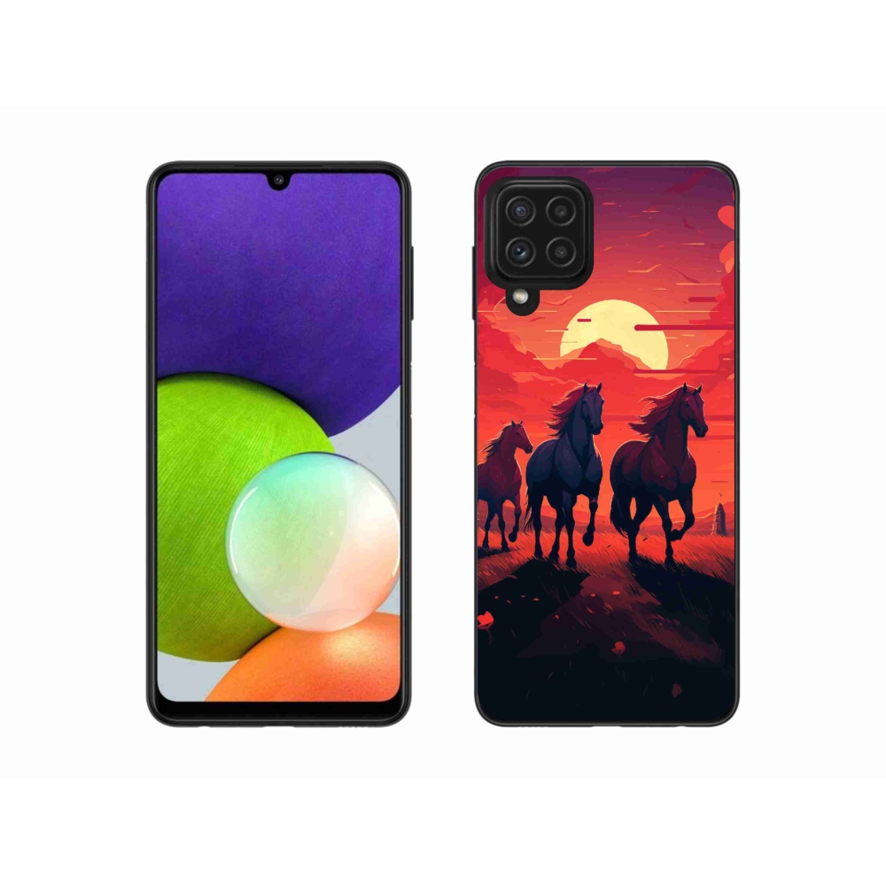 Gél borítás mmCase Samsung Galaxy A22 4G - lovak és naplemente