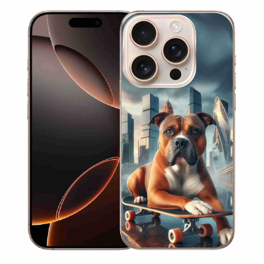 Zselés borítás mmCase iPhone 16 Pro Max készülékhez - kutya gördeszkán
