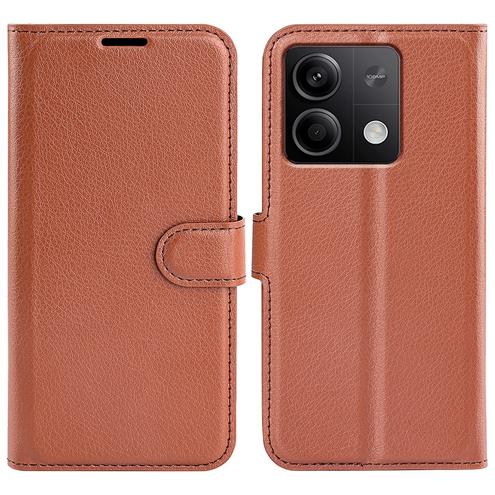 Litchi könyv tok a Xiaomi Redmi Note 13 5G-hez - barna színben