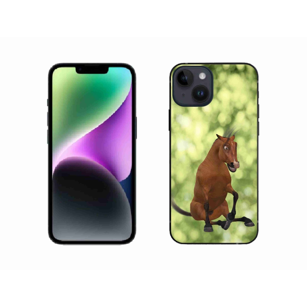 Zselés borítás mmCase iPhone 14 készülékhez - barna rajzfilm ló 1