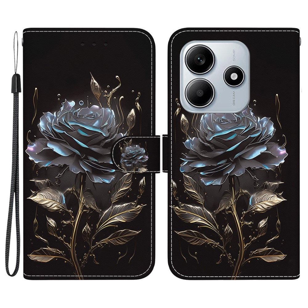 Printern könyv tok Xiaomi Redmi Note 14 5G - fekete rózsa