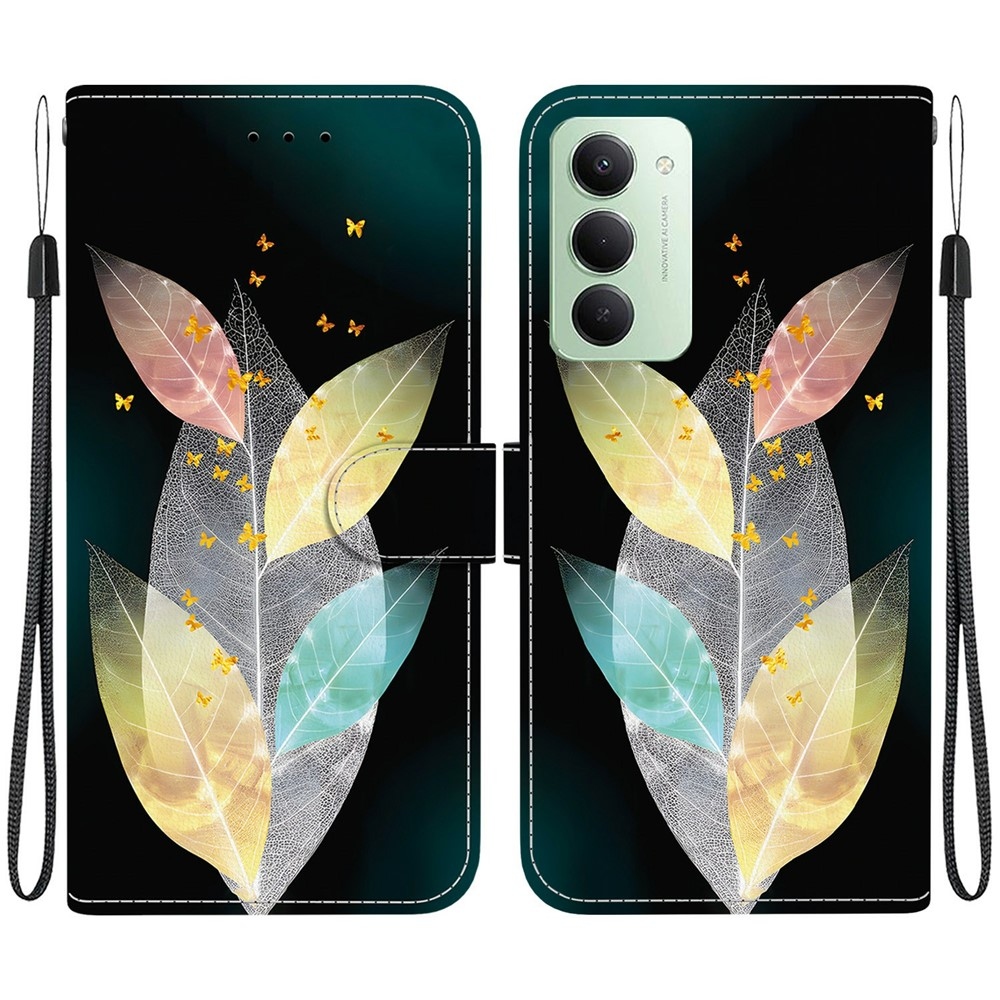 Sokoldalú könyvtáska Xiaomi Redmi 15 4G (171mm) - színes levelek