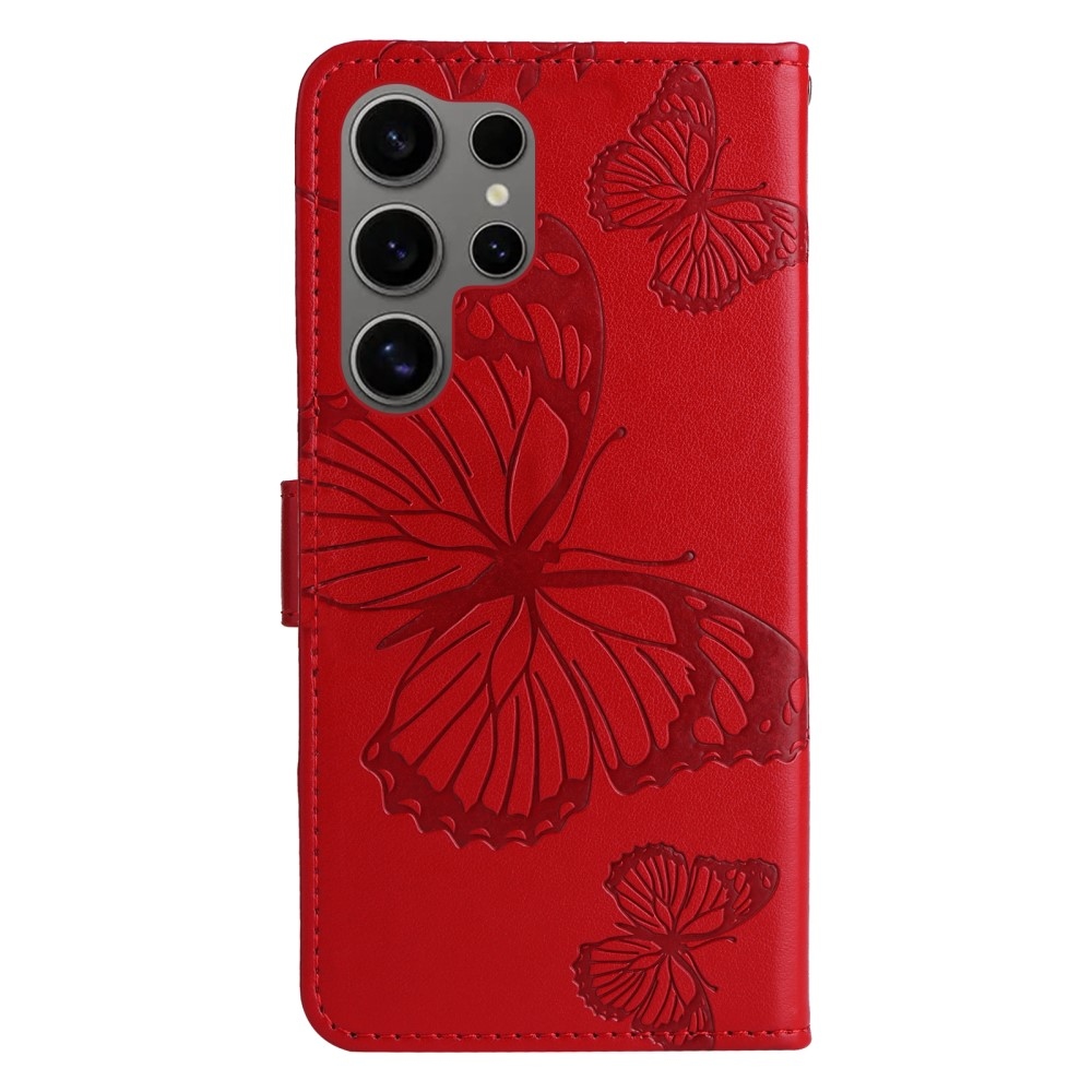 Nagy pillangó könyv tok Samsung Galaxy S25 Ultra készülékhez - piros