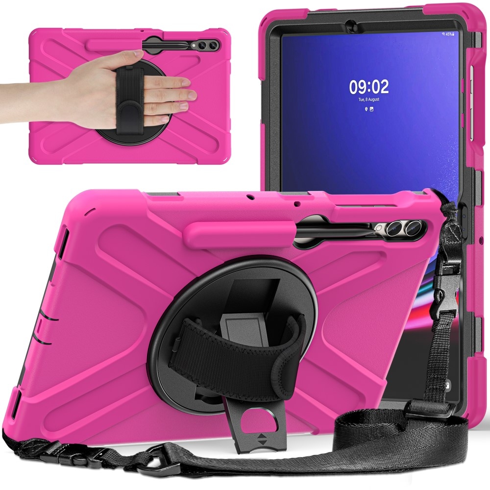 Strapabíró borítás kézi fogantyúval és pánttal Samsung Galaxy Tab S10+/S9+/S9 FE+/S8+/S7+ készülékhez - rózsaszínű