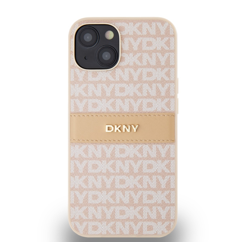 DKNY PU bőr ismétlődő mintás tonális csíkos hátlap iPhone 14 rózsaszínű iPhone 14-re