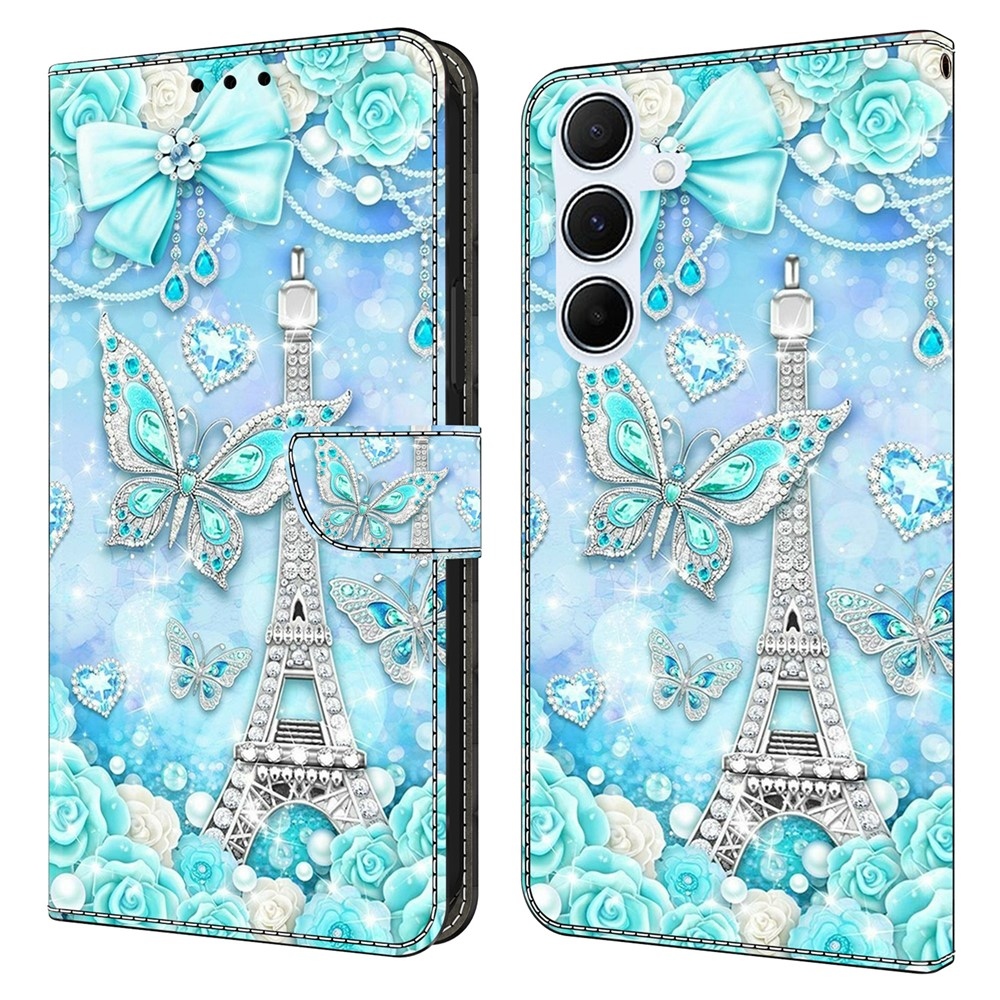Divatos könyvtáska Samsung Galaxy A26 5G - Eiffel-torony és pillangók