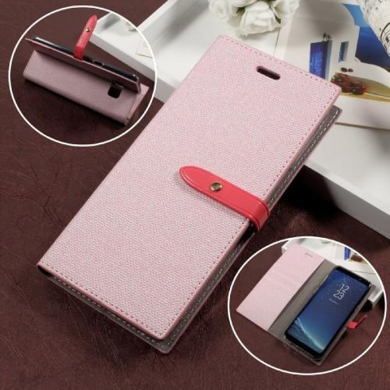 Divatos textil/PU bőr tok Samsung Galaxy S8 Plus készülékhez - rózsaszín