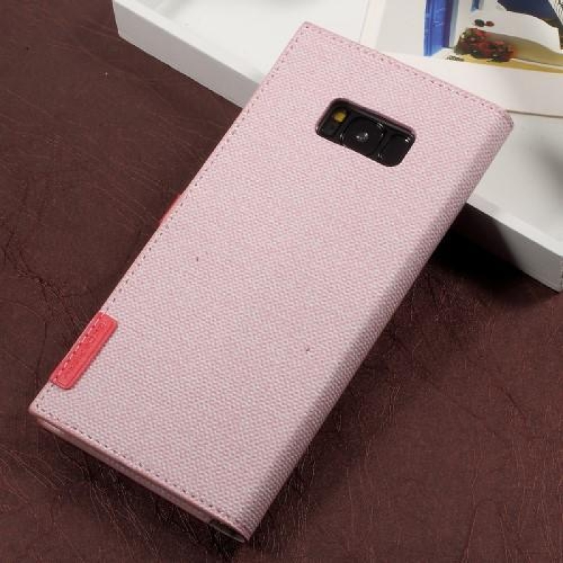 Divatos textil/PU bőr tok Samsung Galaxy S8 Plus készülékhez - rózsaszín