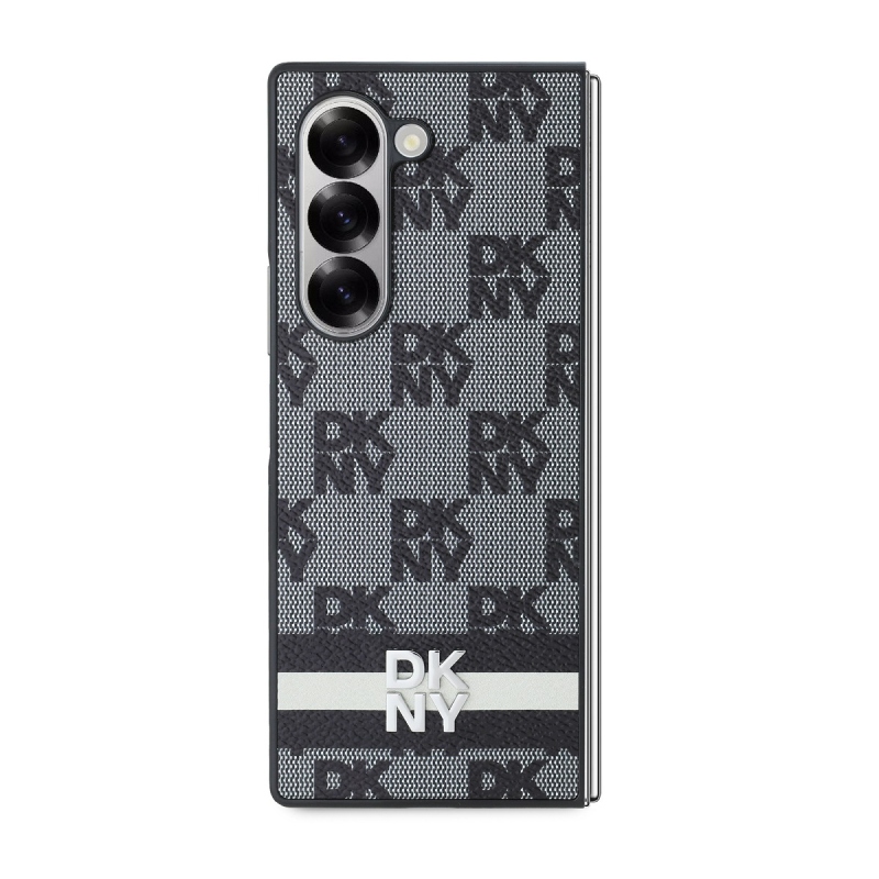 DKNY PU bőr kockás mintás és csíkos hátsó borító Samsung Galaxy Z Fold 6 Fekete