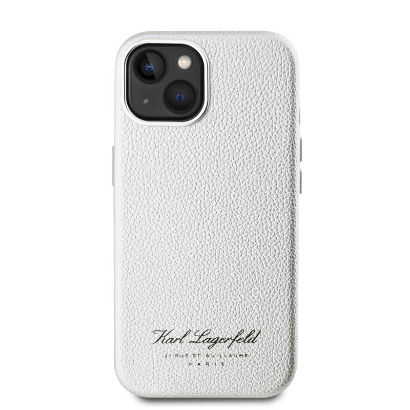 Karl Lagerfeld szemcsés PU Hotel RSG hátlap iPhone 15 készülékhez Szürke