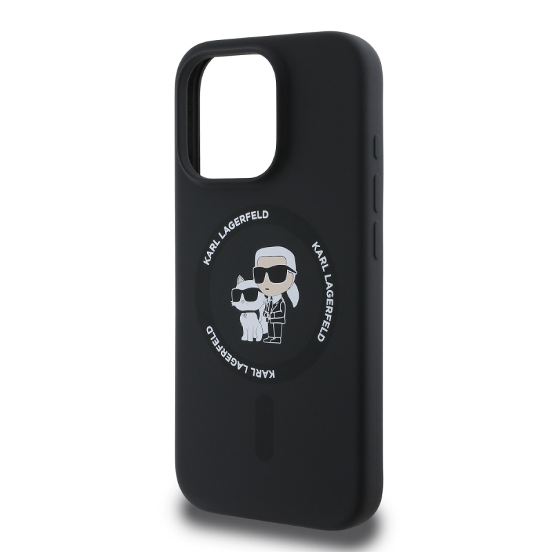 Karl Lagerfeld Folyékony szilikon Karl és Choupette MagSafe hátlap iPhone 16 Pro-hoz Fekete