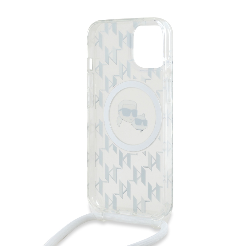 Karl Lagerfeld IML Monogram Kereszttest K&CH Heads MagSafe hátlap iPhone 15-hez Átlátszó