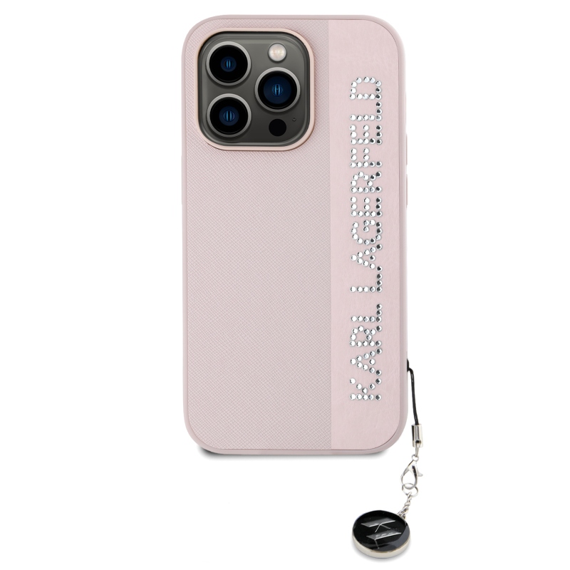 Karl Lagerfeld PU Saffiano strasszos varázslatos hátsó borító iPhone 14 Pro rózsaszínhez