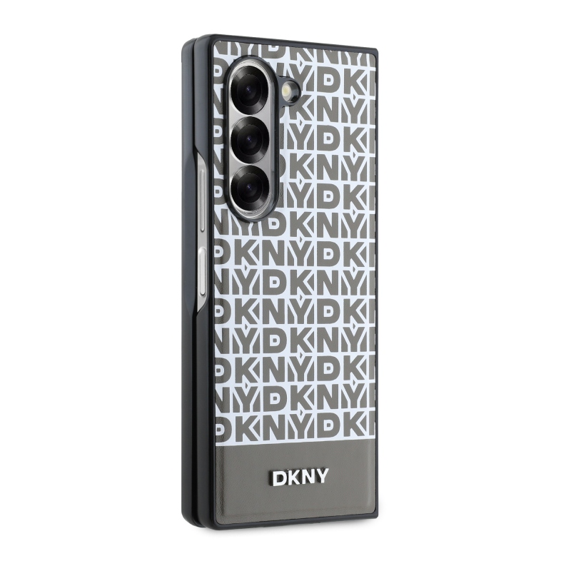 DKNY PU bőr Ismétlődő mintás alsó csík MagSafe hátlap Samsung Galaxy Z Fold 6 barna barna