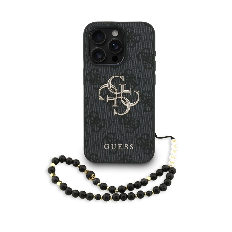 Guess PU 4G fém logós fém pánt hátlap iPhone 15 Pro Max-hoz Fekete
