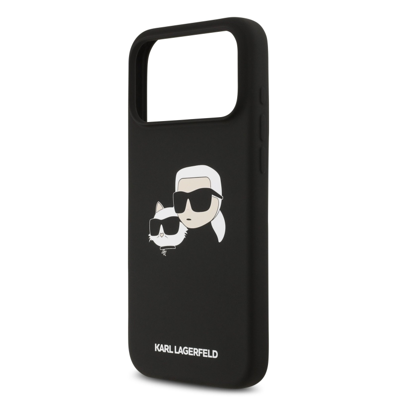 Karl Lagerfeld folyékony szilikon dupla fejű MagSafe hátlap iPhone 17 Pro Max fekete színűre