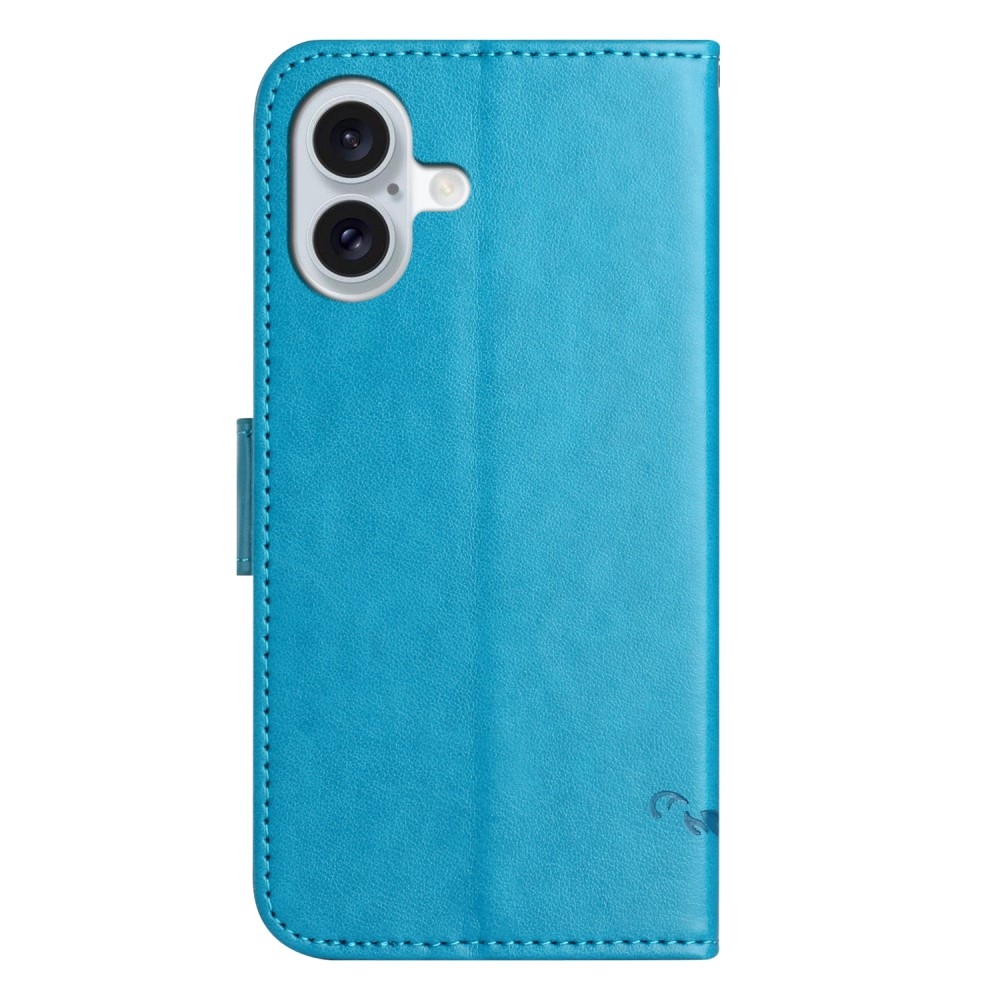 Virágos könyvtáska iPhone 16 Plus készülékhez - kék