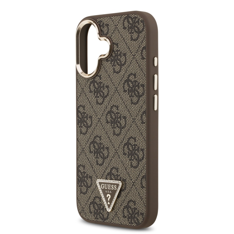 Guess PU bőr 4G háromszög logó arany keret MagSafe hátlapi borító iPhone 17 barna 17 barna