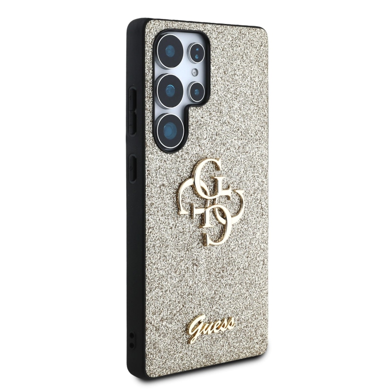 Guess PU Fixed Glitter 4G Metal Logo hátlap Samsung Galaxy S25 Ultra Gold számára