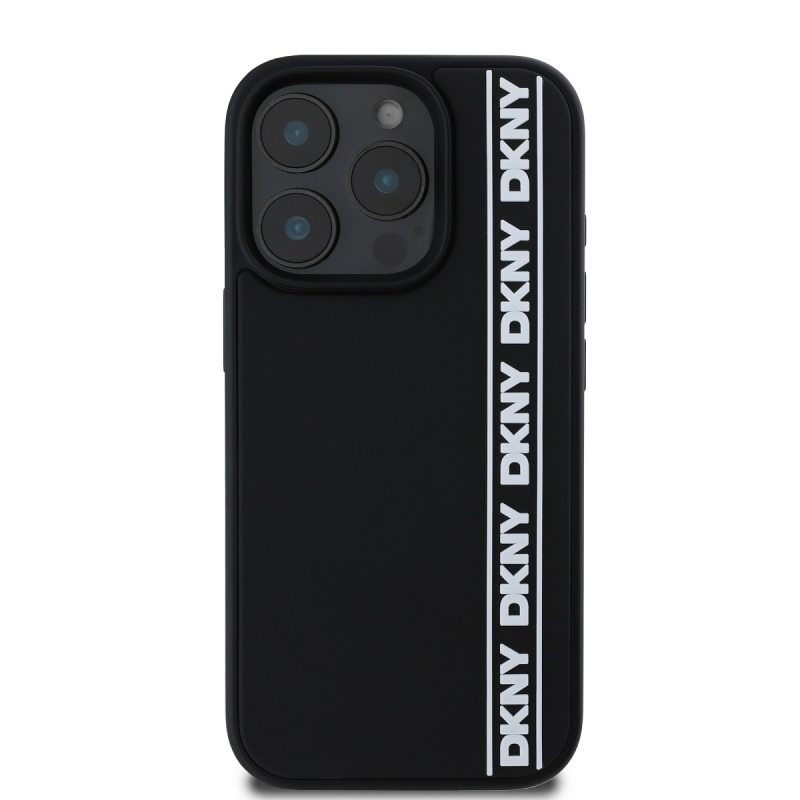 DKNY 3D gumiból készült ismételt logó vonalas hátlap iPhone 16 Pro Max készülékhez Fekete