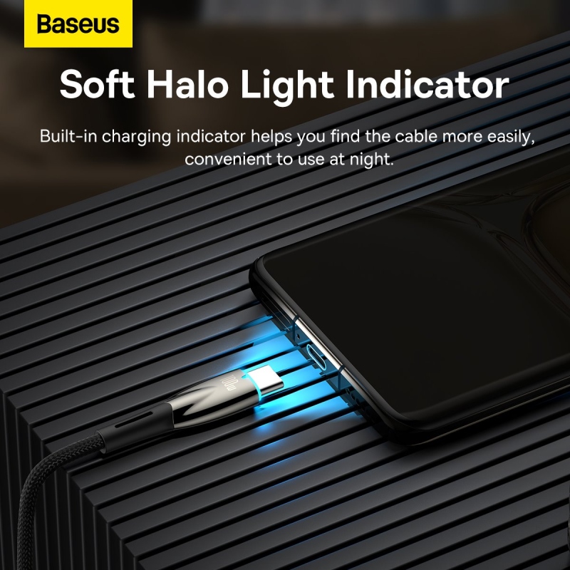 Baseus Glimmer sorozatú gyorstöltő adatkábel USB-A - USB-C 100W 1m Fekete