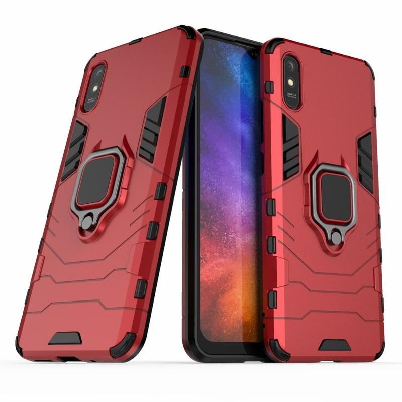 Ujj hibrid tartós tok ujjgyűrűvel Xiaomi Redmi 9A/9AT számára - piros