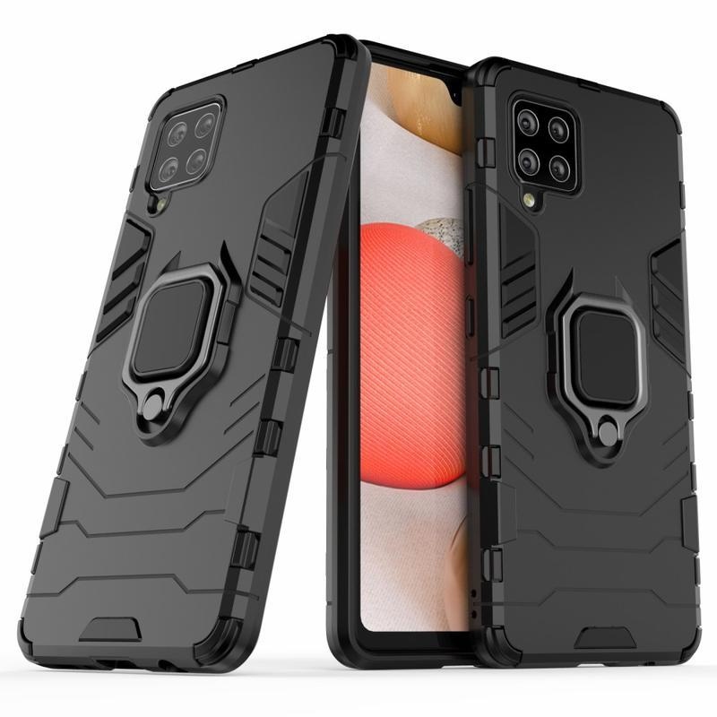 Ujjálló hibrid tok ujjbeggyel a Samsung Galaxy A42 5G számára - fekete