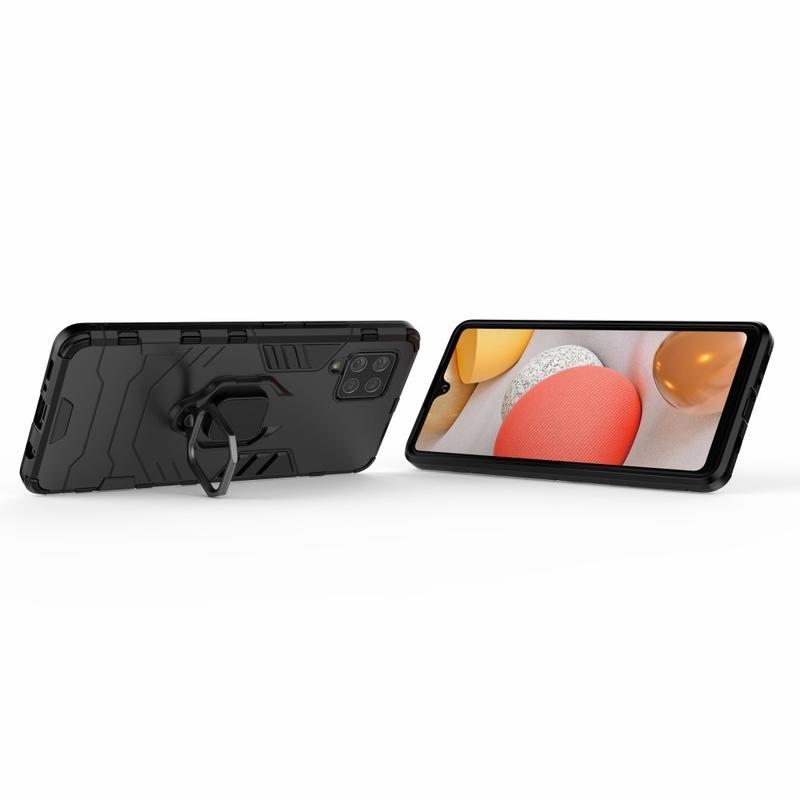 Ujjálló hibrid tok ujjbeggyel a Samsung Galaxy A42 5G számára - fekete
