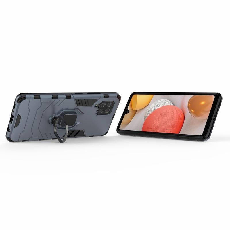 Ujjálló hibrid tok ujjbeggyel a Samsung Galaxy A42 5G számára - kék