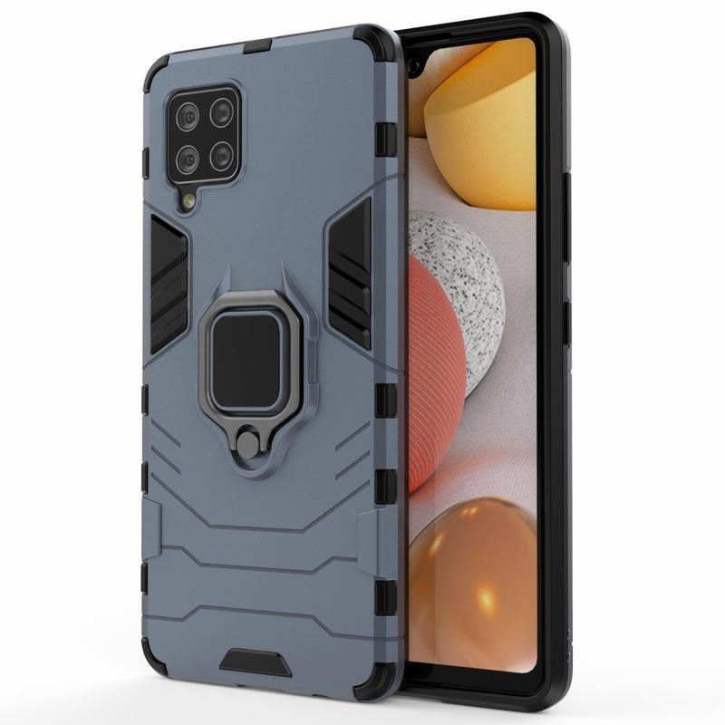 Ujjálló hibrid tok ujjbeggyel a Samsung Galaxy A42 5G számára - kék