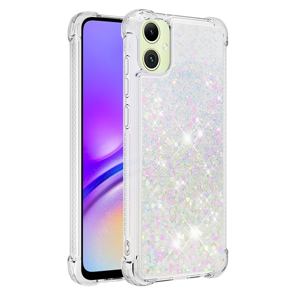 Csillogó homokóra zselés tok Samsung Galaxy A07 4G - rózsaszín és ezüst/szívecske