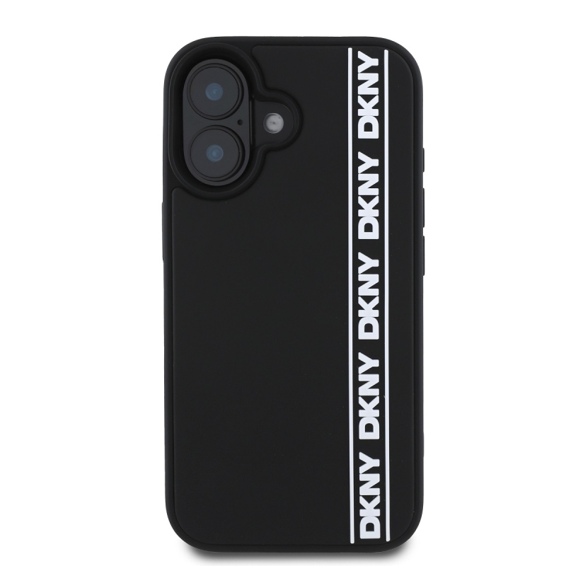 DKNY 3D gumiborítású, ismétlődő logóvonalas hátlap iPhone 16-hoz Fekete