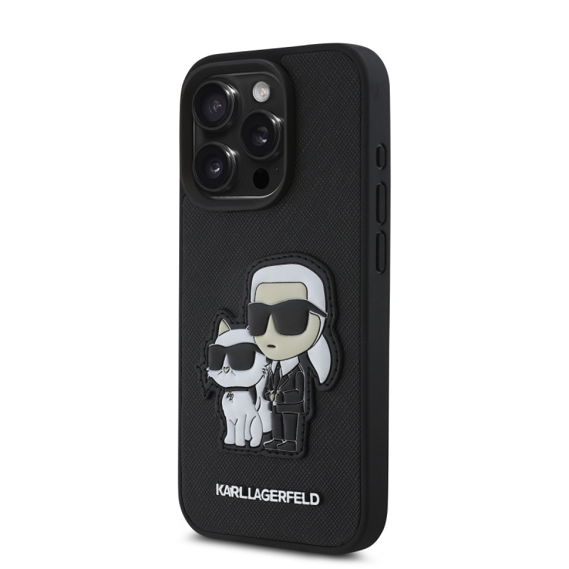 Karl Lagerfeld PU Saffiano Karl és Choupette hátlap iPhone 15 Pro Max-hoz Fekete