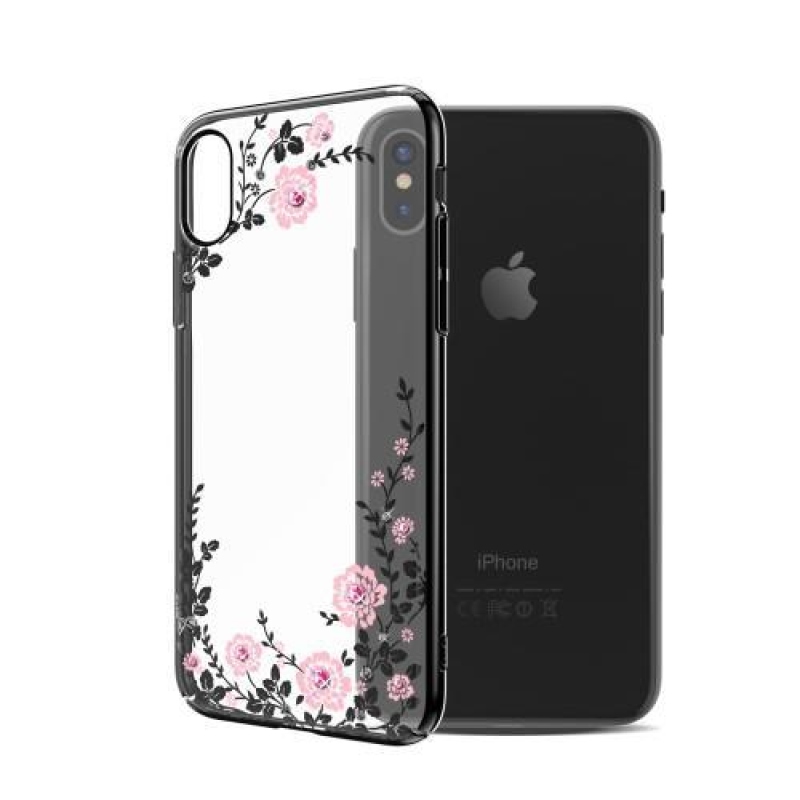 Flora Swarovski műanyag tok kristályokkal iPhone X készülékhez - fekete