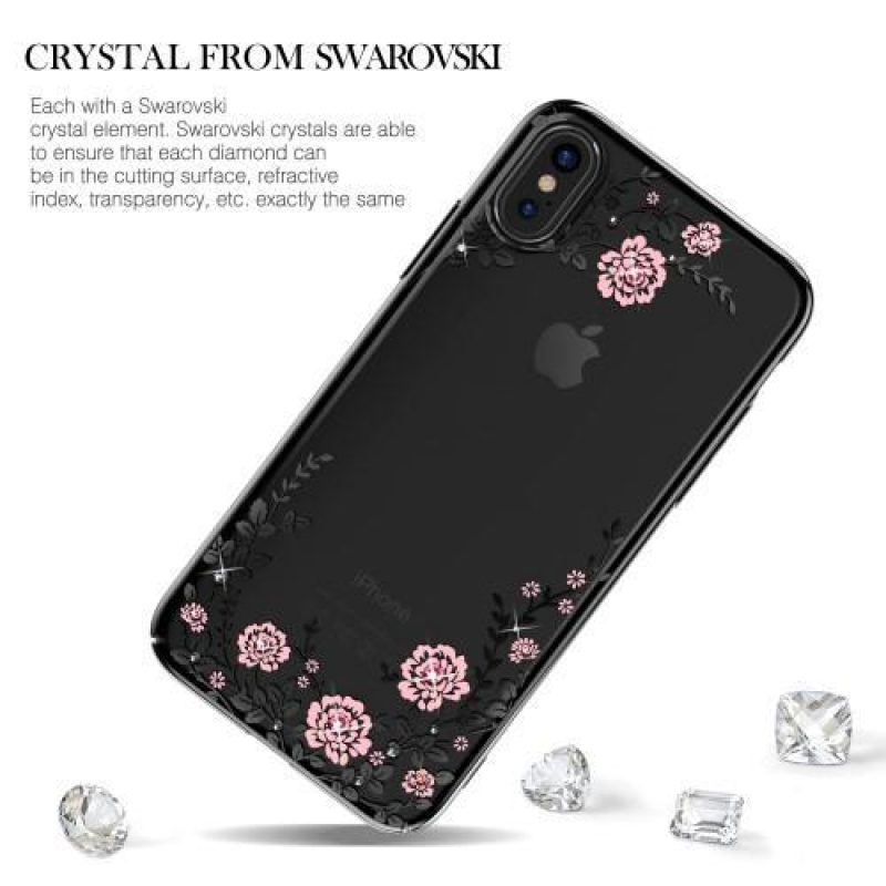 Flora Swarovski műanyag tok kristályokkal iPhone X készülékhez - fekete