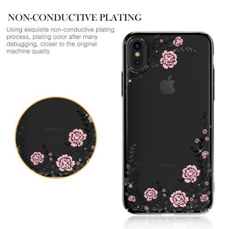 Flora Swarovski műanyag tok kristályokkal iPhone X készülékhez - fekete