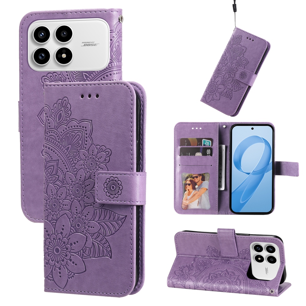 Virágos könyv tok a Xiaomi Poco F8 Pro 5G számára - lila