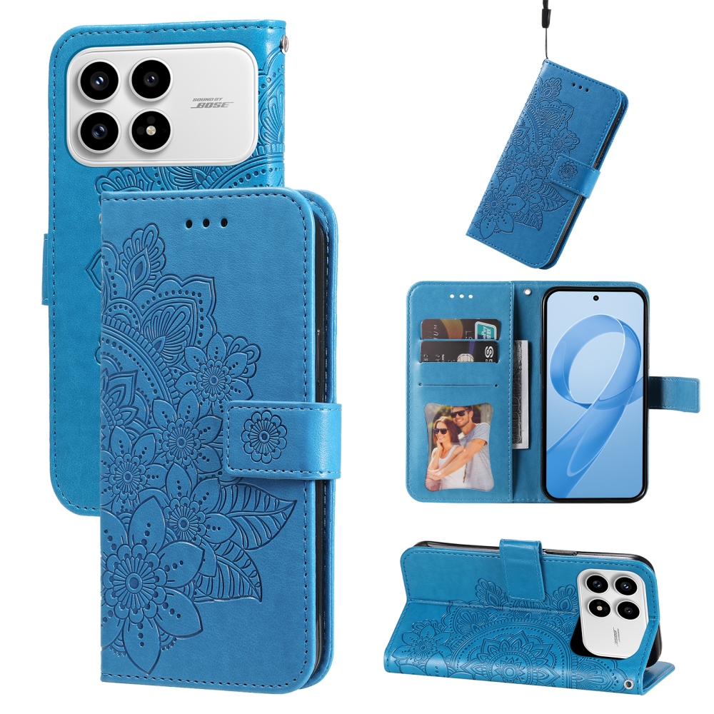 Virágos könyv tok a Xiaomi Poco F8 Pro 5G számára - kék