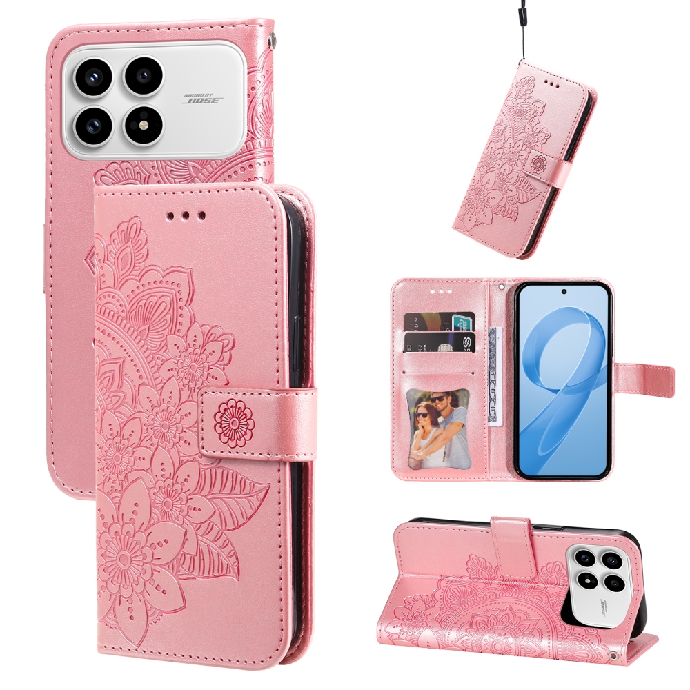 Virágos könyvtáska Xiaomi Poco F8 Pro 5G - rózsaszínű