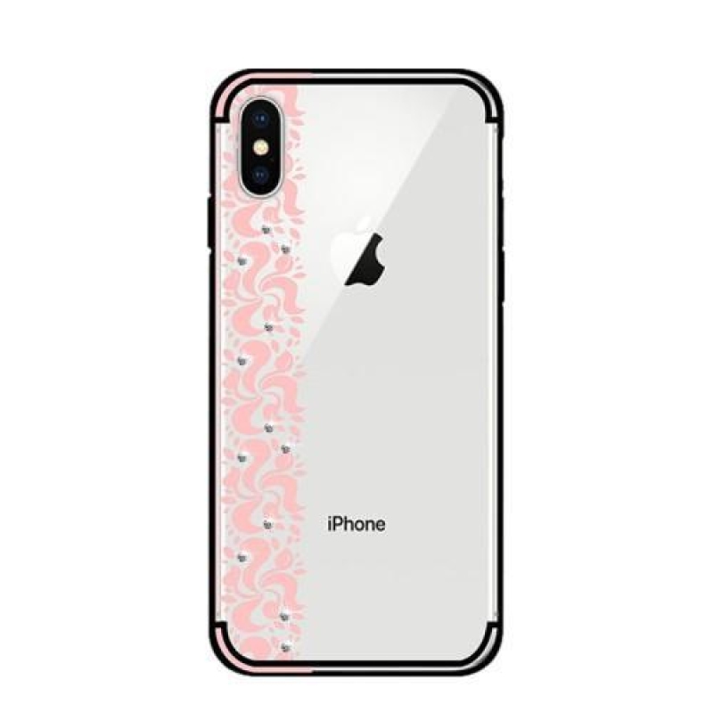 Virágos, átlátszó zselés tok iPhone X készülékhez - rózsaszín