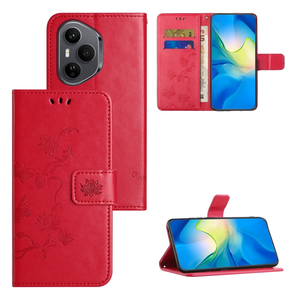 Virágos könyvtáska Honor 400 Pro-hoz - piros