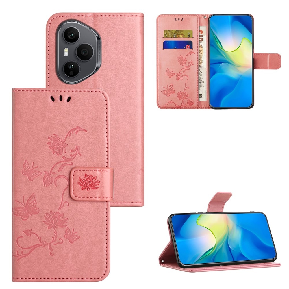 Virágos könyvtáska Honor 400 Pro-hoz - rózsaszín