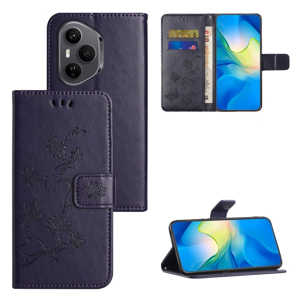 Virágos könyvtáska Honor 400 Pro-hoz - sötétkék