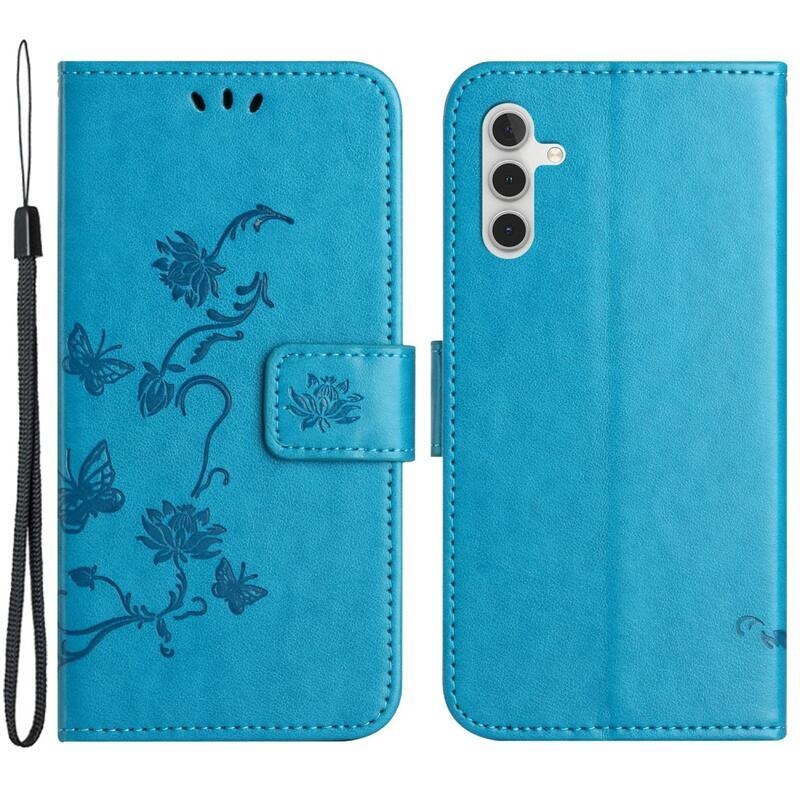 Virágos könyvtáska Samsung Galaxy A54 5G - kék