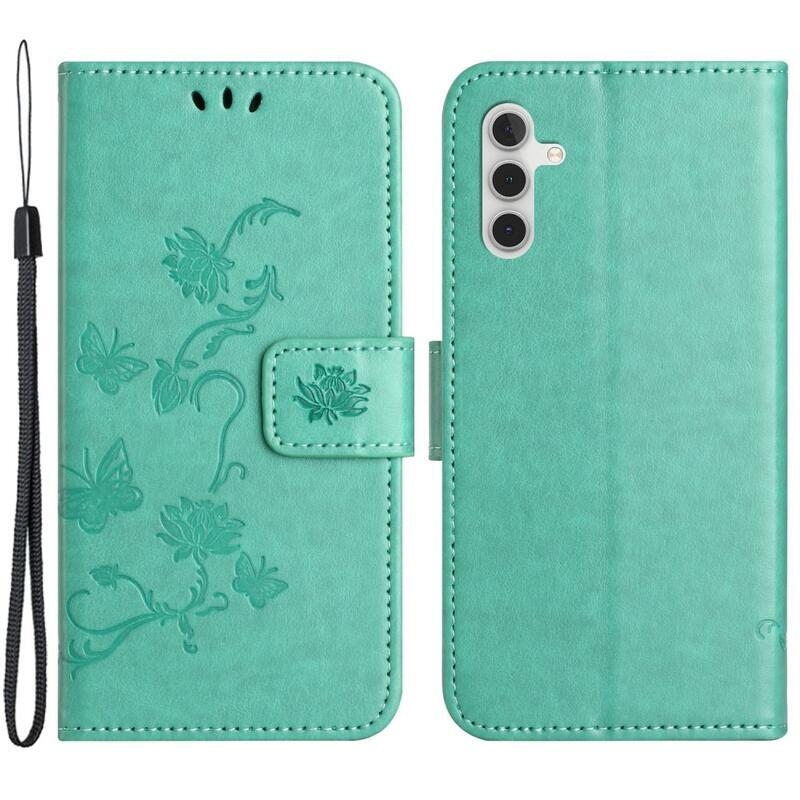 Virágos könyvtáska Samsung Galaxy A54 5G készülékhez - teal színű