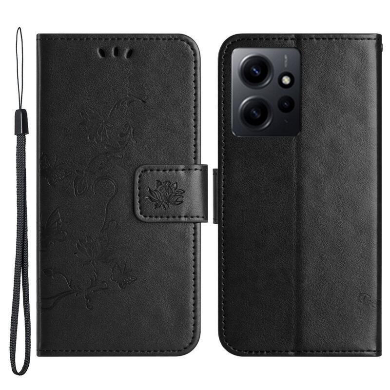 Virágos könyv tok a Xiaomi Redmi Note 12 4G-hez - fekete