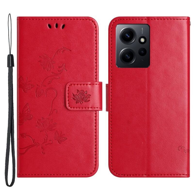 Virágos könyv tok a Xiaomi Redmi Note 12 4G-hez - piros